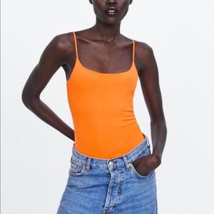 Zara NWT neon orange bodysuit SMALL